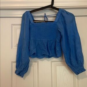 American Eagle Blue Smocked Eyelet Women's Top XS